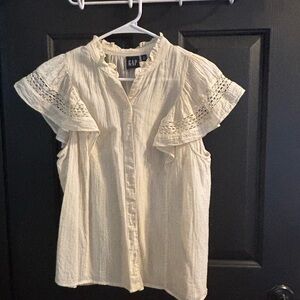 GAP Women's Ivory Lace Trim Blouse